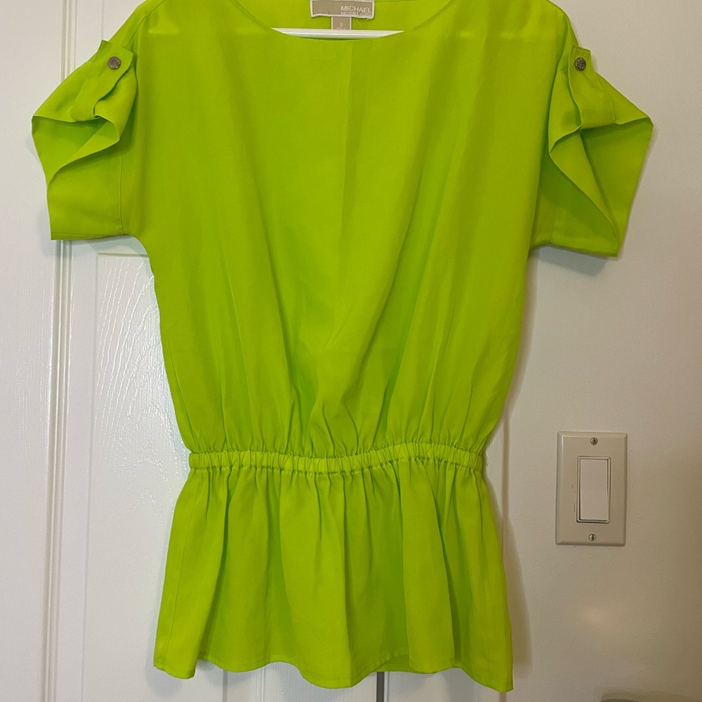 MICHAEL Michael Kors Neon Lime Peplum Waist Blouse